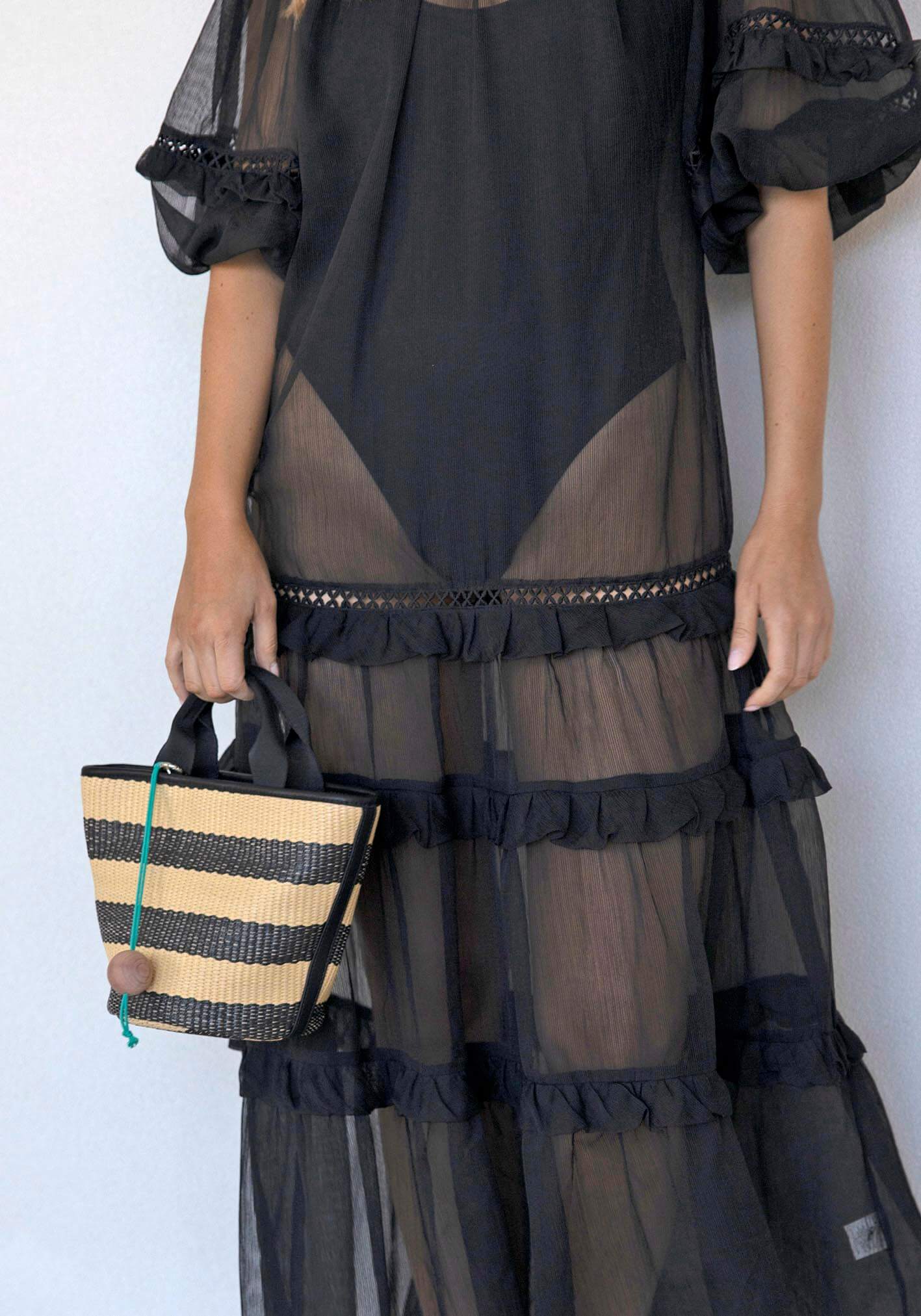 Salerno Navy Stripe Raffia Bag