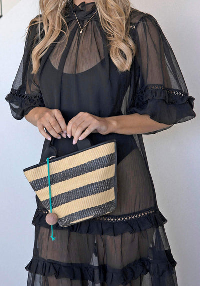 Salerno Navy Stripe Raffia Bag