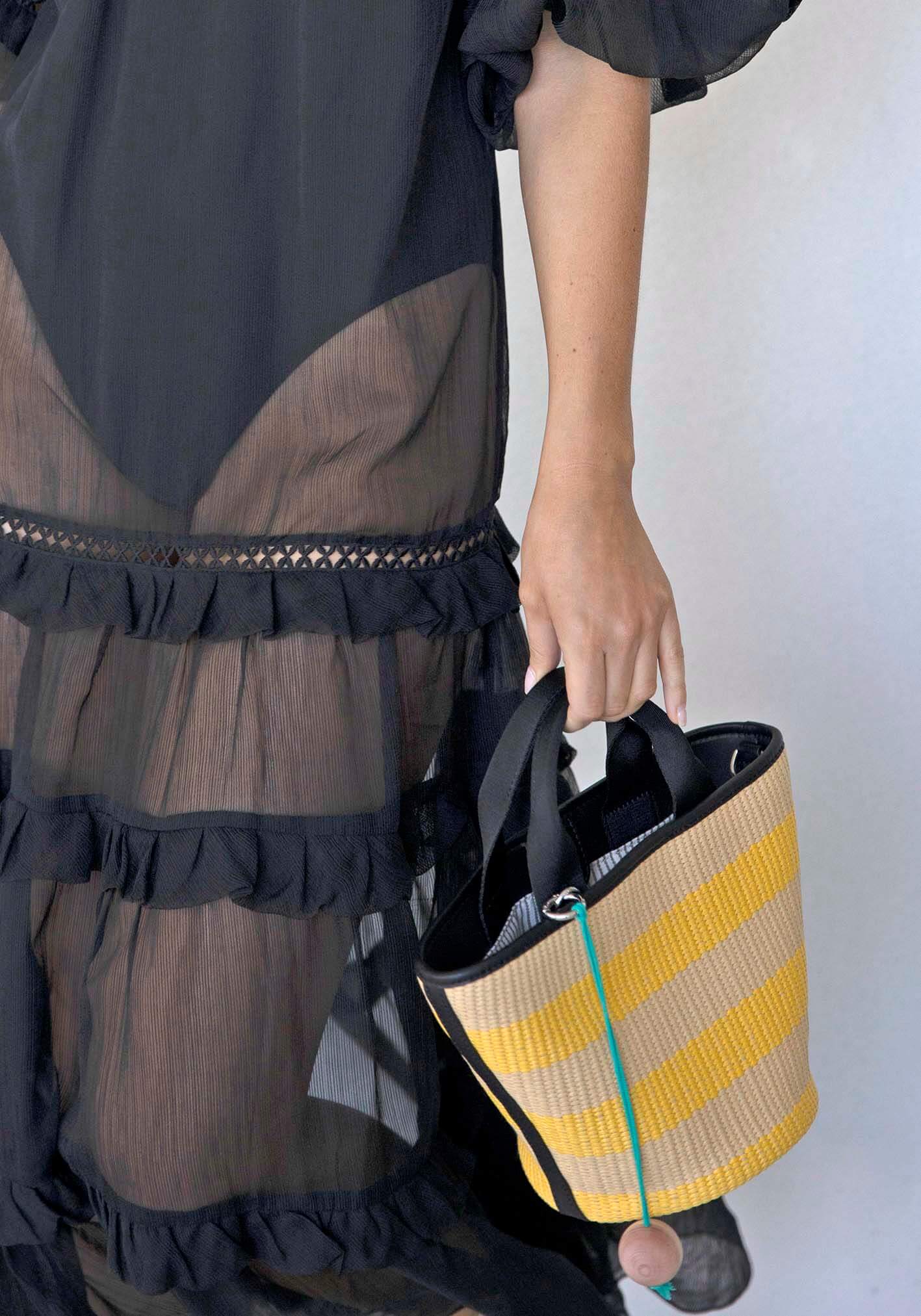 Salerno Yellow Stripe Raffia Bag