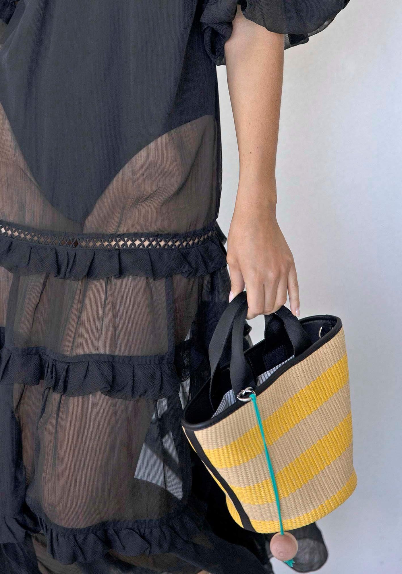 Salerno Yellow Stripe Raffia Bag