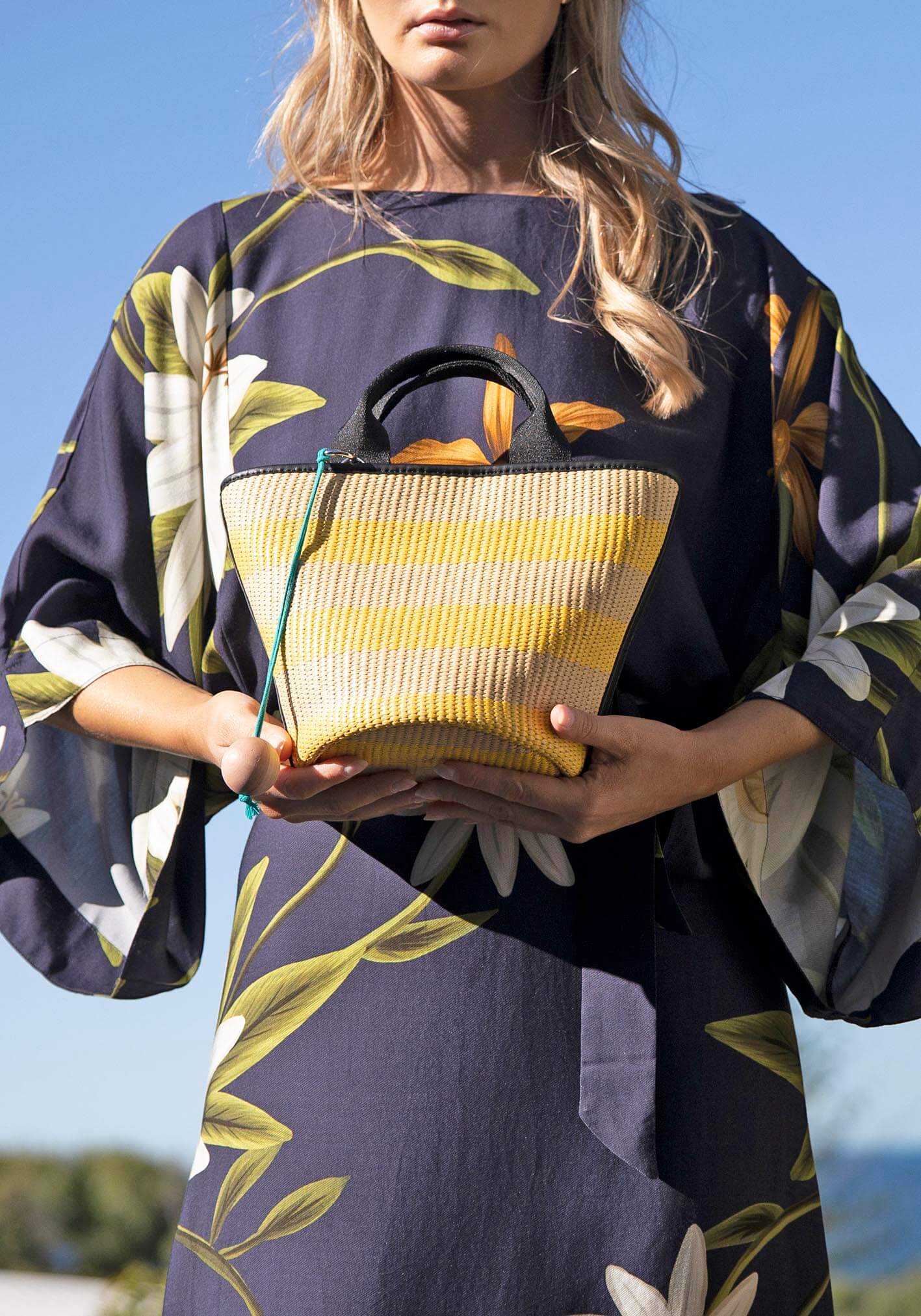 Salerno Yellow Stripe Raffia Bag