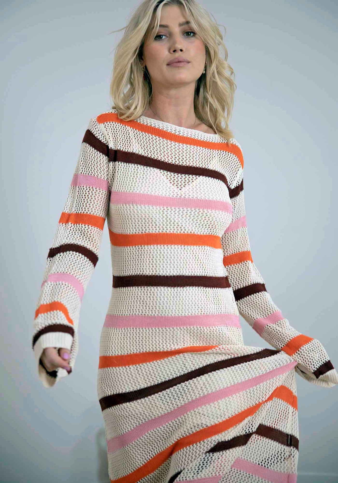 Stormy Stripe Crochet Knit Midi Dress