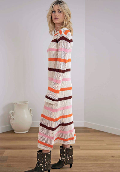 Stormy Stripe Crochet Knit Midi Dress