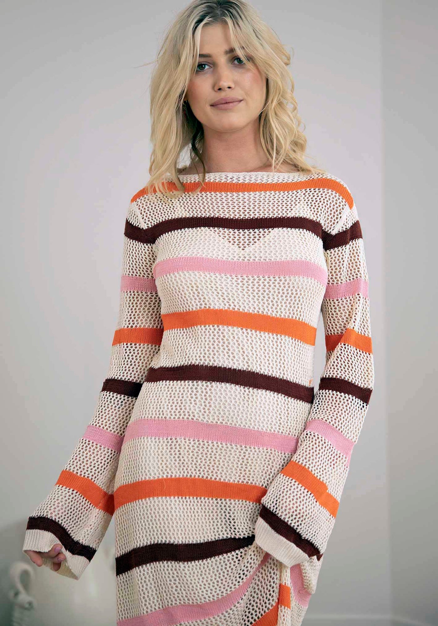 Stormy Stripe Crochet Knit Midi Dress