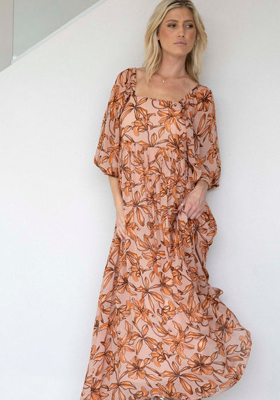 Sunset Siren Floral Sleeve Maxi Dress