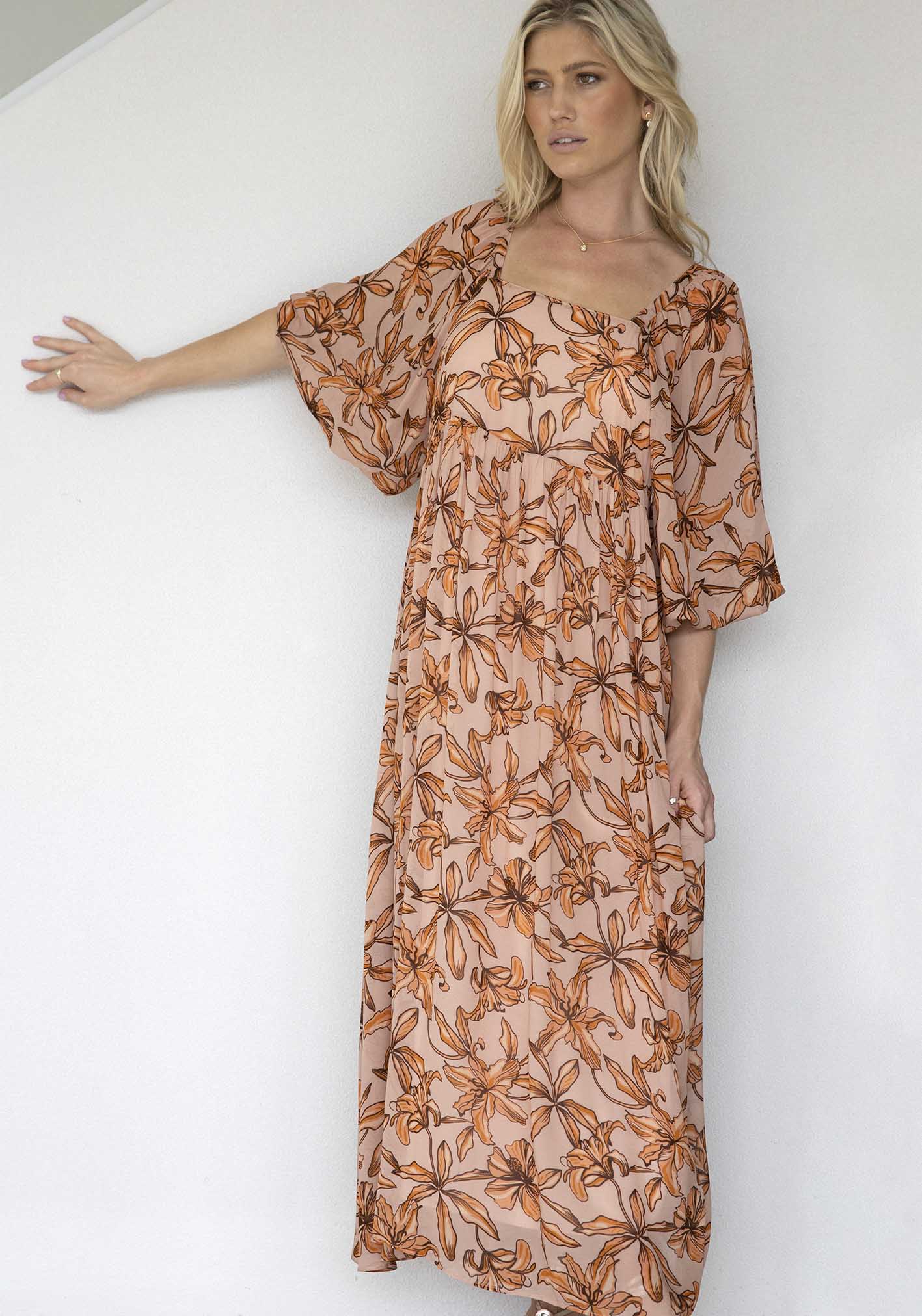 Sunset Siren Floral Sleeve Maxi Dress