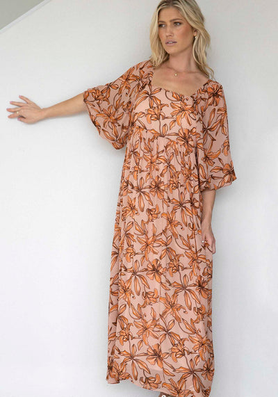 Sunset Siren Floral Sleeve Maxi Dress