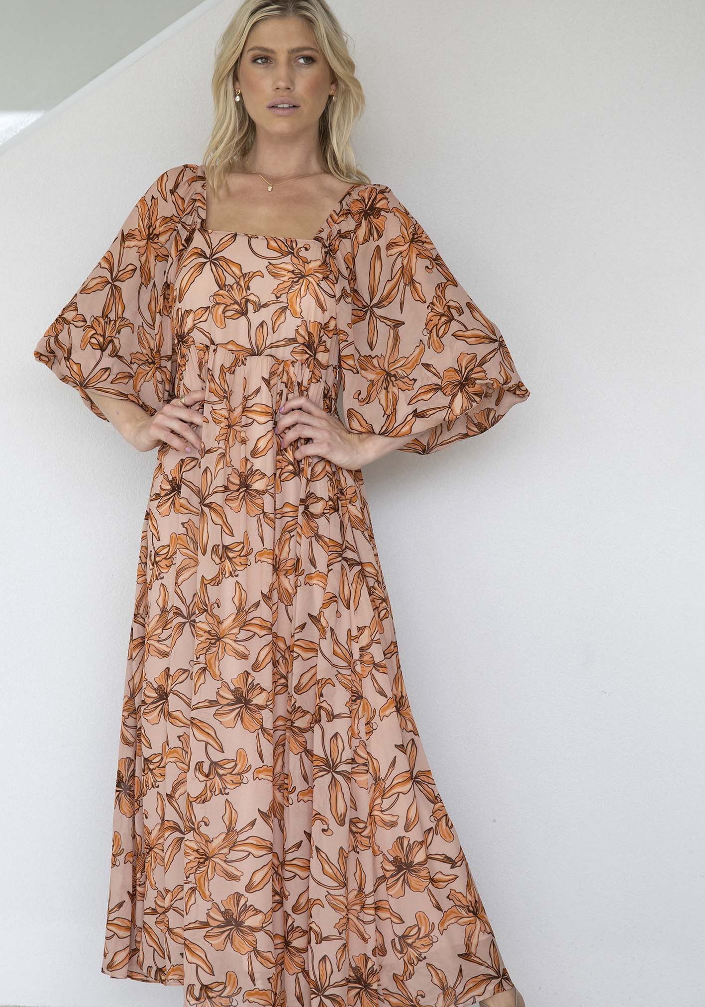 Sunset Siren Floral Sleeve Maxi Dress