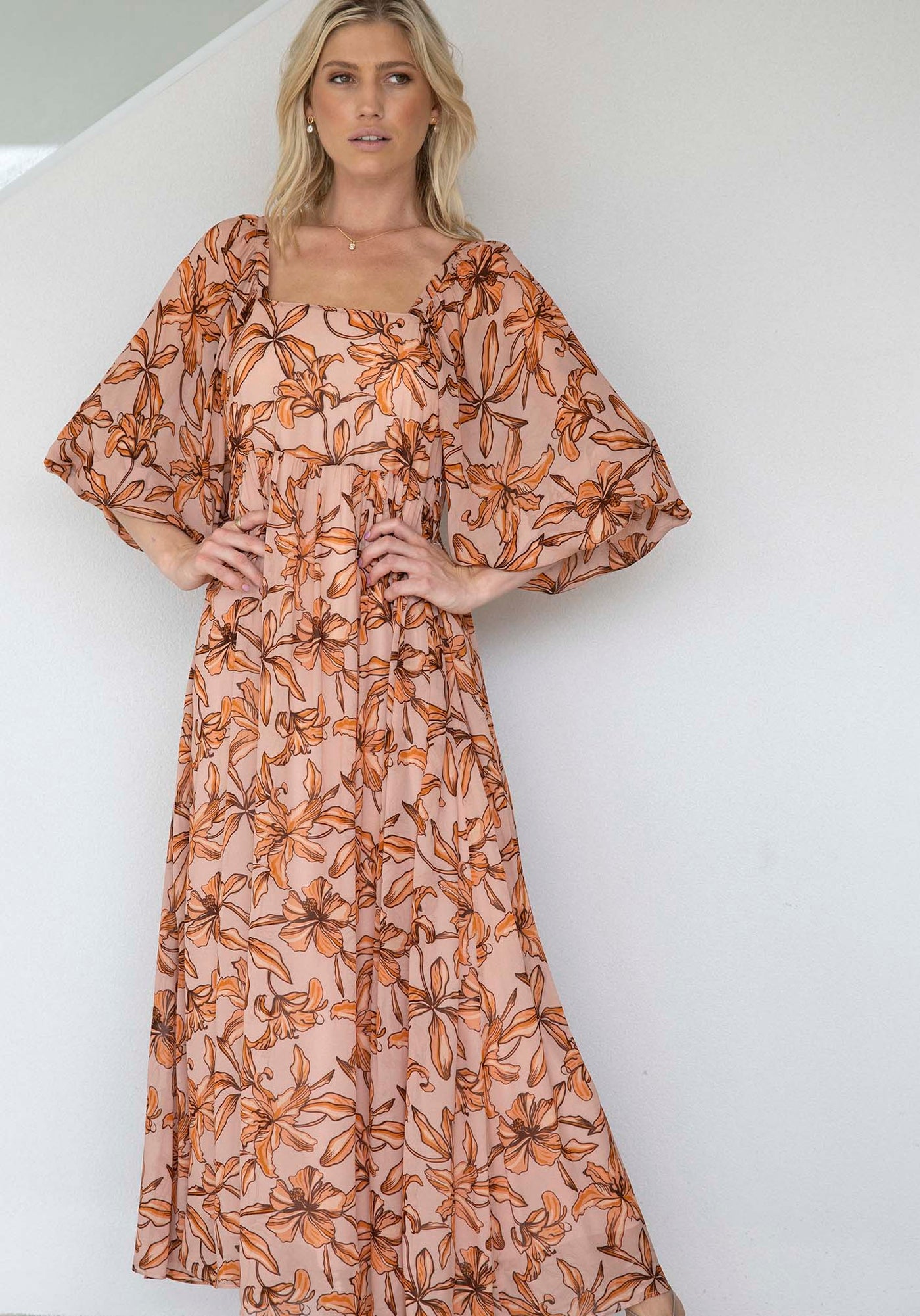 Sunset Siren Floral Sleeve Maxi Dress