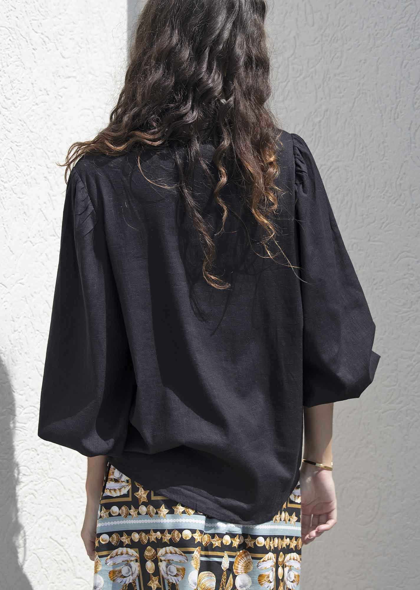 Sydney Black Linen Blouse