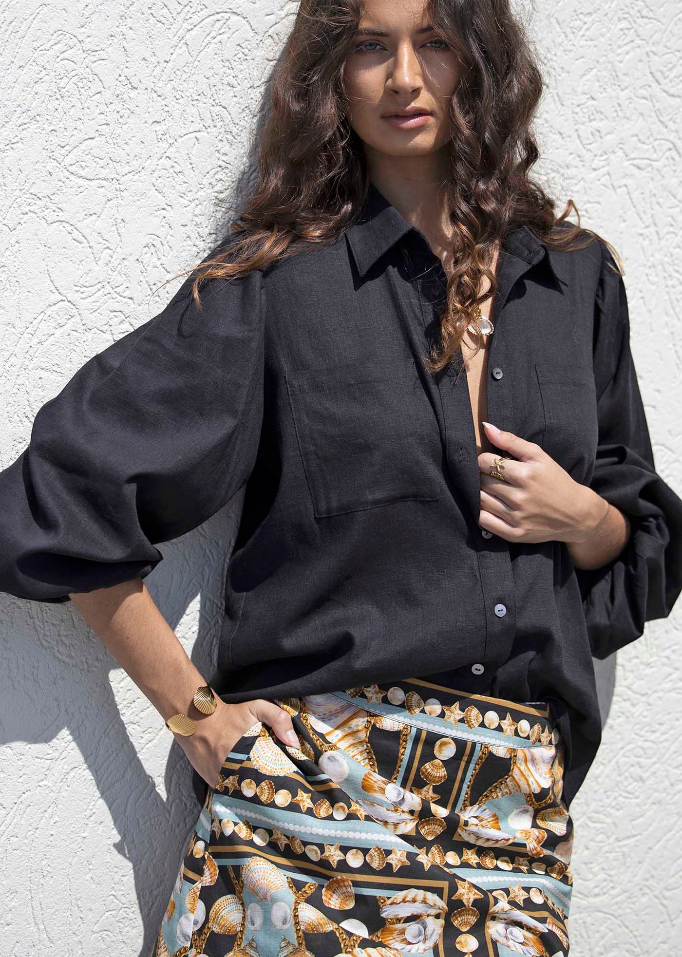 Sydney Black Linen Blouse