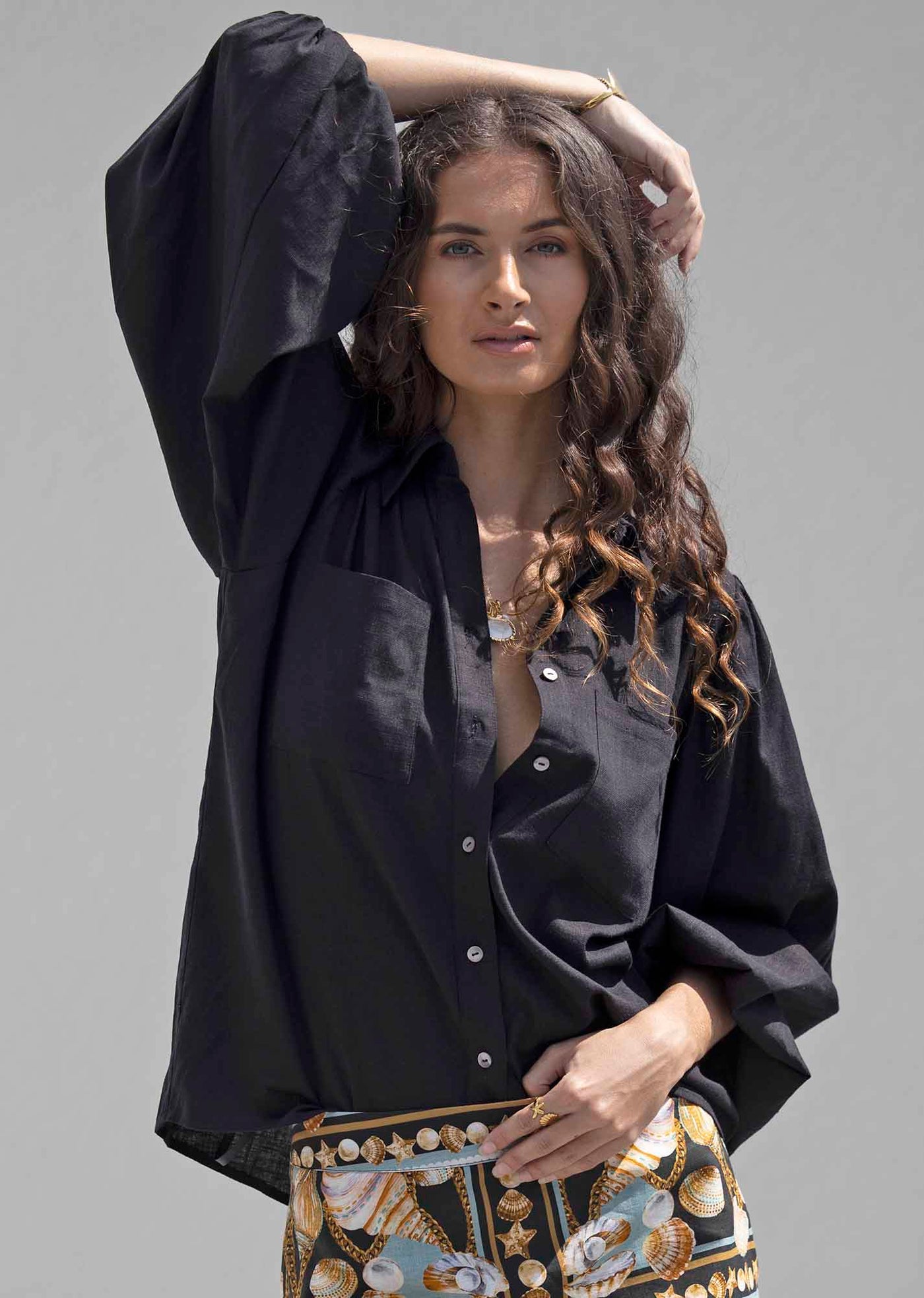 Sydney Black Linen Blouse