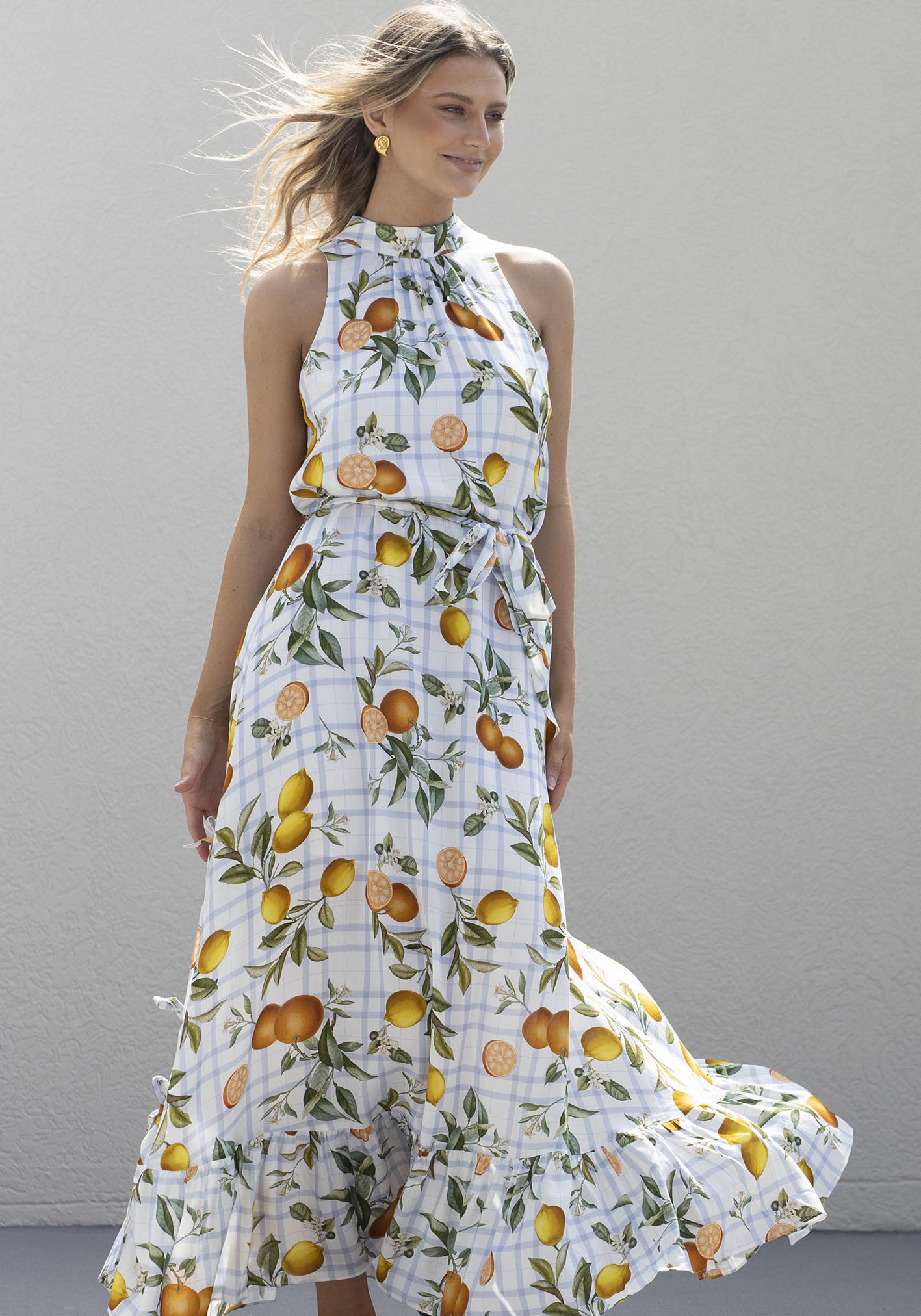 Tropical Picnic Halter Maxi Dress