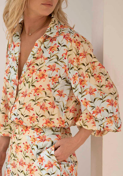 Waterlily Spliced Floral Blouse