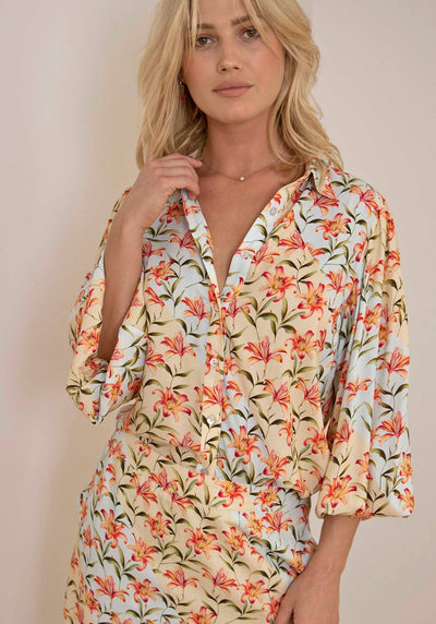 Waterlily Spliced Floral Blouse