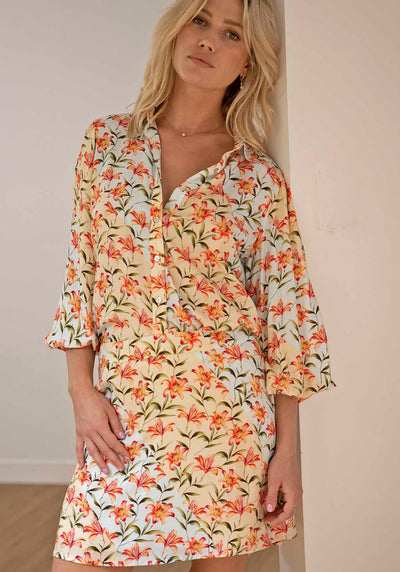 Waterlily Spliced Floral Mini Skirt + Blouse Set
