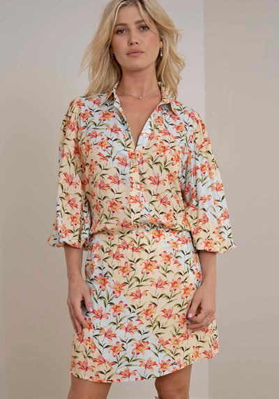 Waterlily Spliced Floral Mini Skirt + Blouse Set