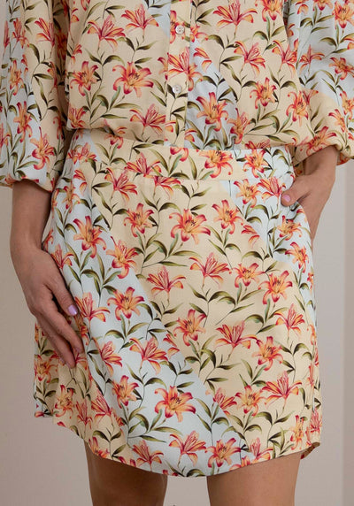 Waterlily Spliced Floral Mini Skirt