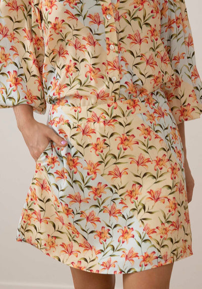 Waterlily Spliced Floral Mini Skirt