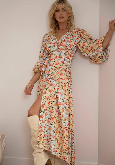 Waterlily Spliced Floral Maxi Wrap Dress | Maxi Dresses Australia