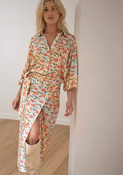 Waterlily Spliced Floral Wrap Skirt