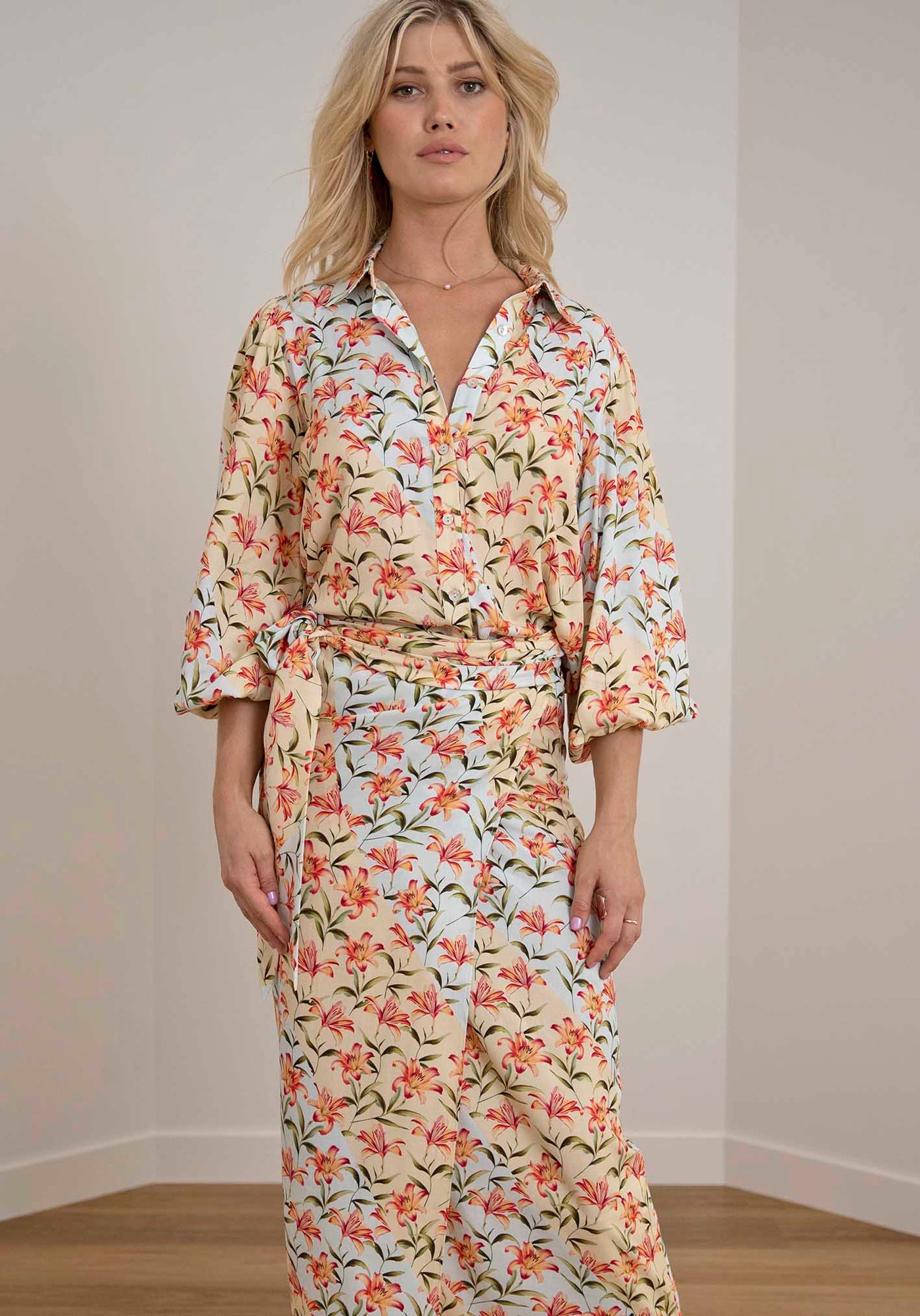 Waterlily Spliced Floral Wrap Skirt