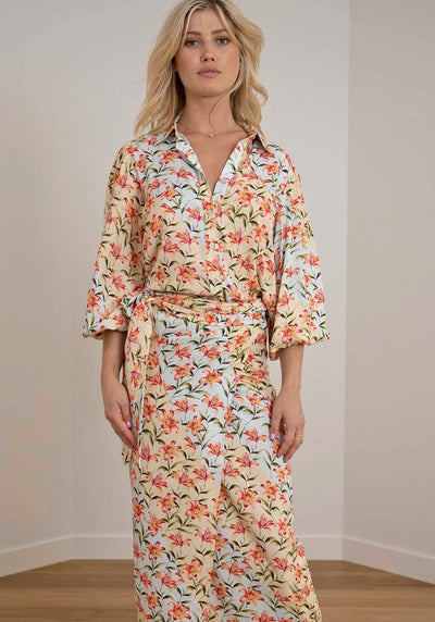 Waterlily Spliced Floral Wrap Skirt
