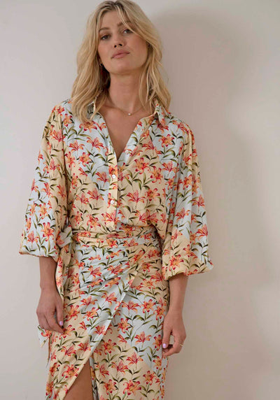 Waterlily Spliced Floral Wrap Skirt