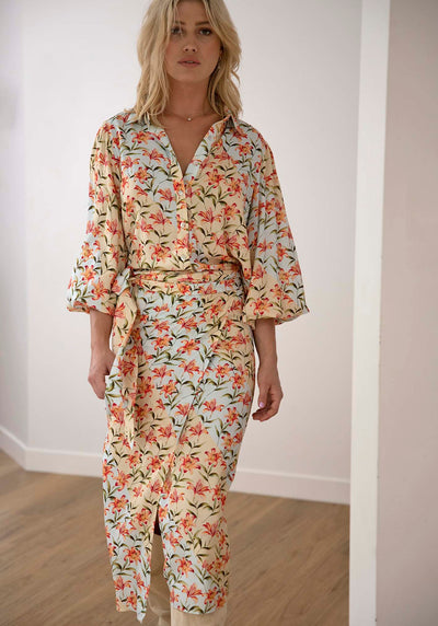 Waterlily Spliced Floral Wrap Skirt