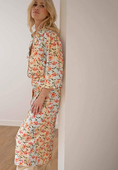Waterlily Spliced Floral midi wrap skirt + blouse