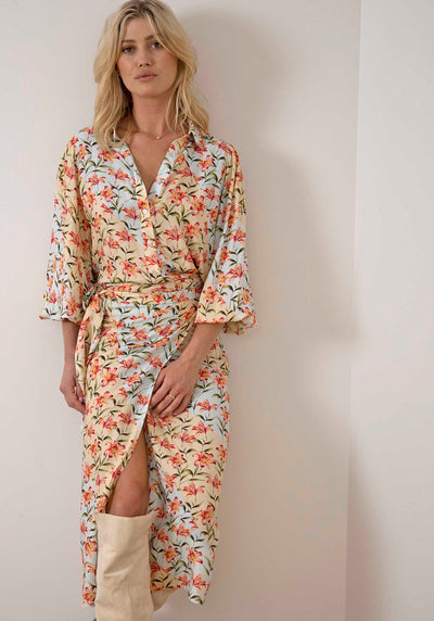 Waterlily Spliced Floral midi wrap skirt + blouse
