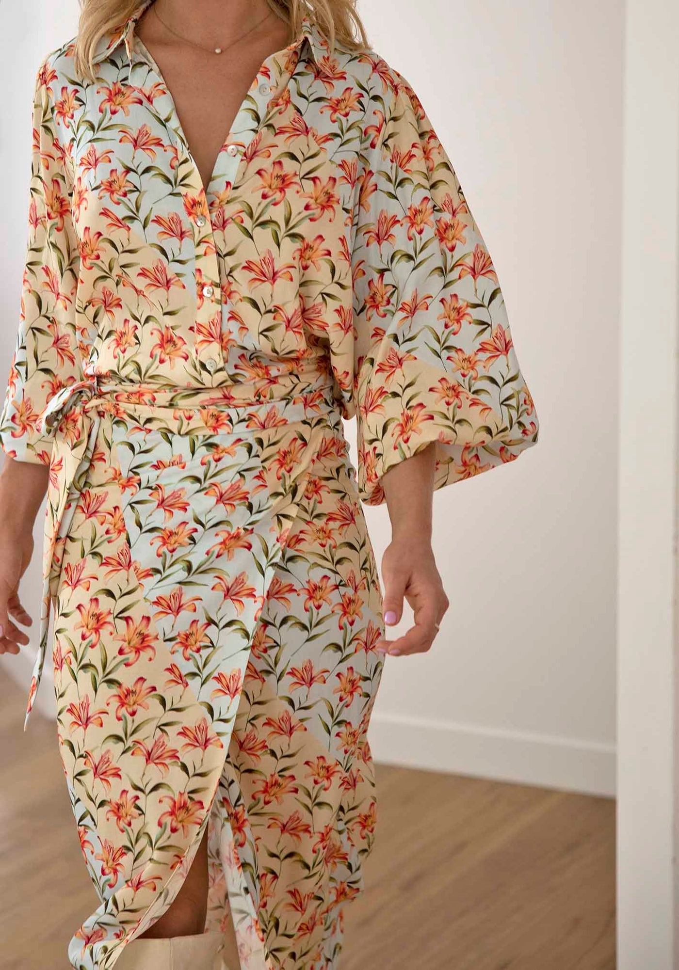 Waterlily Spliced Floral midi wrap skirt + blouse
