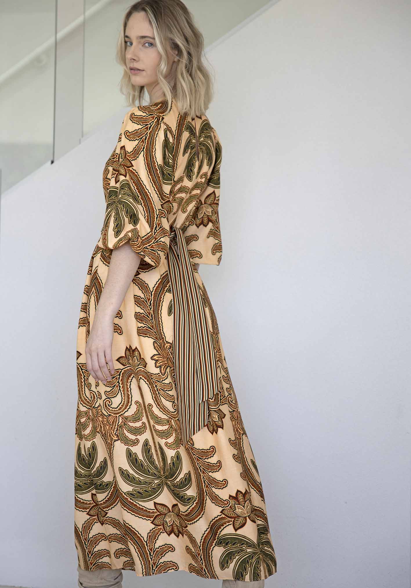 Zanzibar Palm Sleeve Maxi Dress
