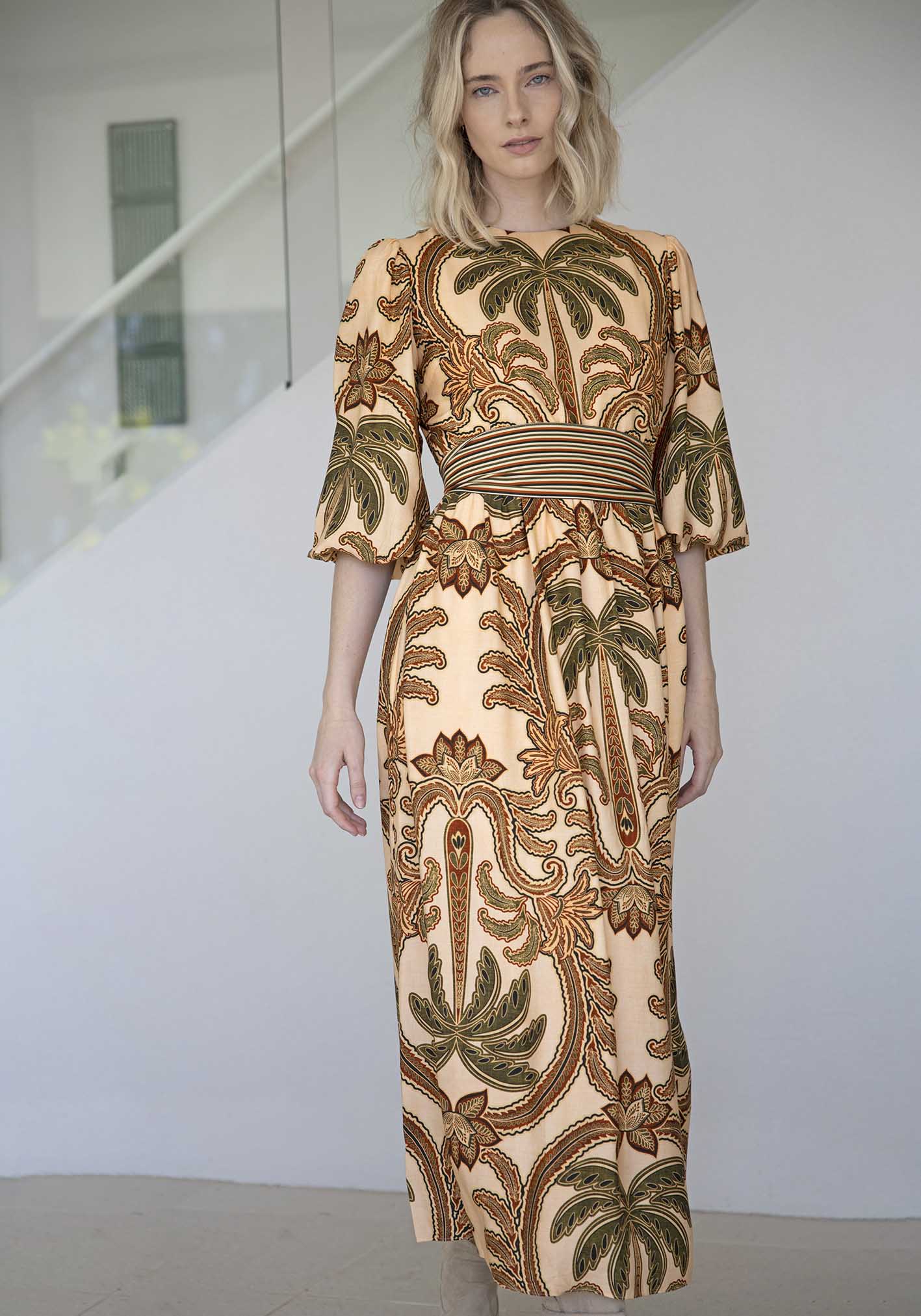 Zanzibar Palm Sleeve Maxi Dress