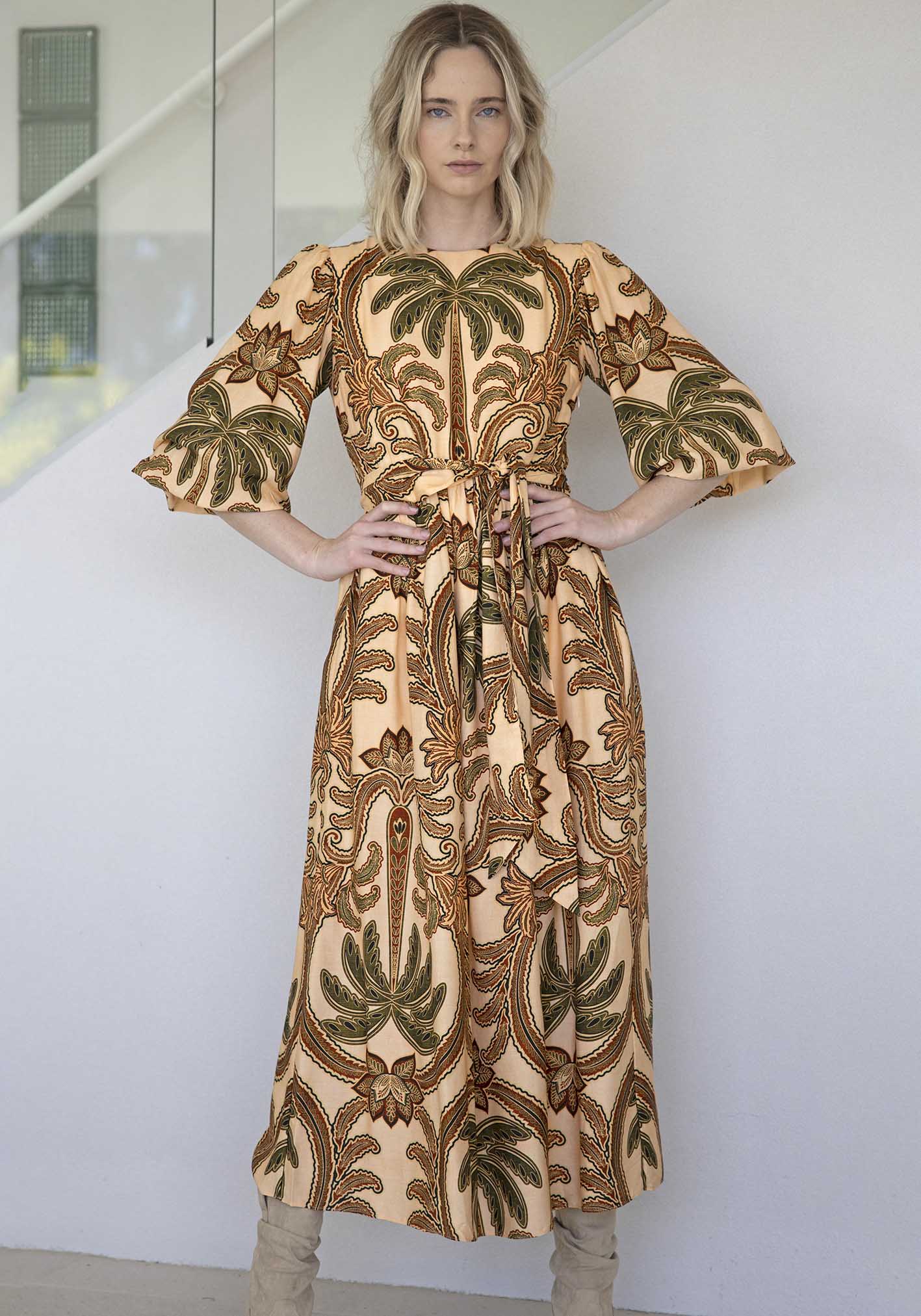 Zanzibar Palm Sleeve Maxi Dress