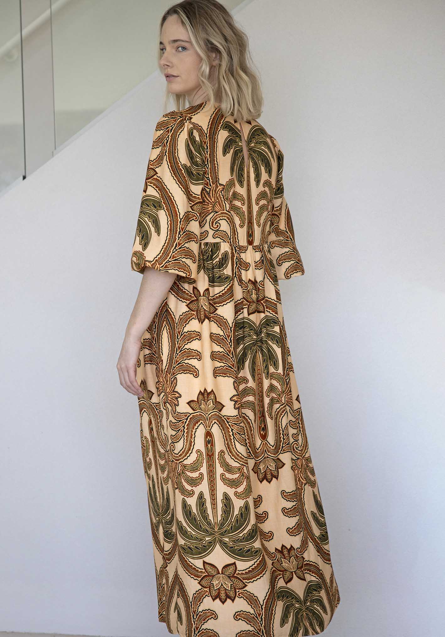 Zanzibar Palm Sleeve Maxi Dress