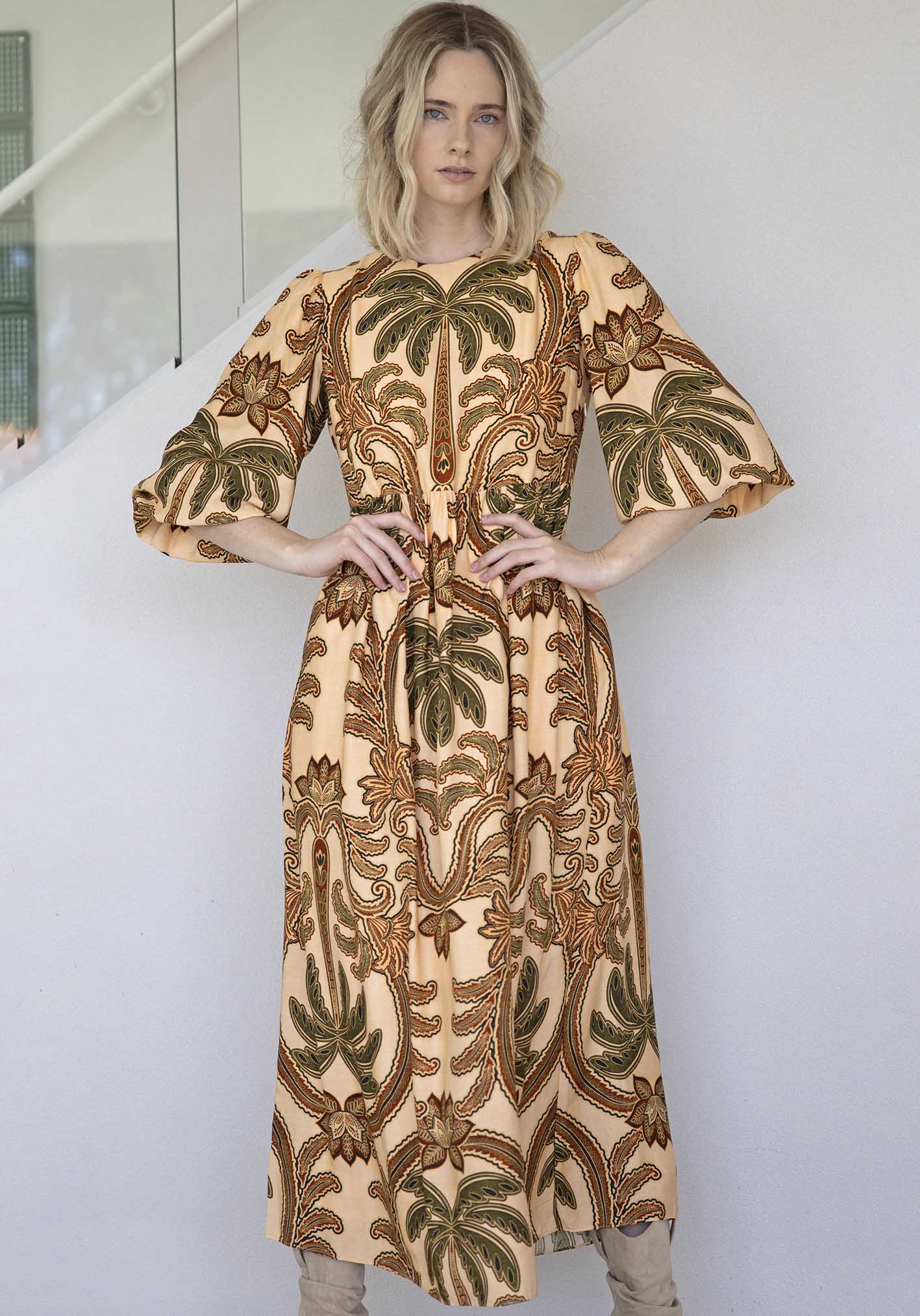 Zanzibar Palm Sleeve Maxi Dress