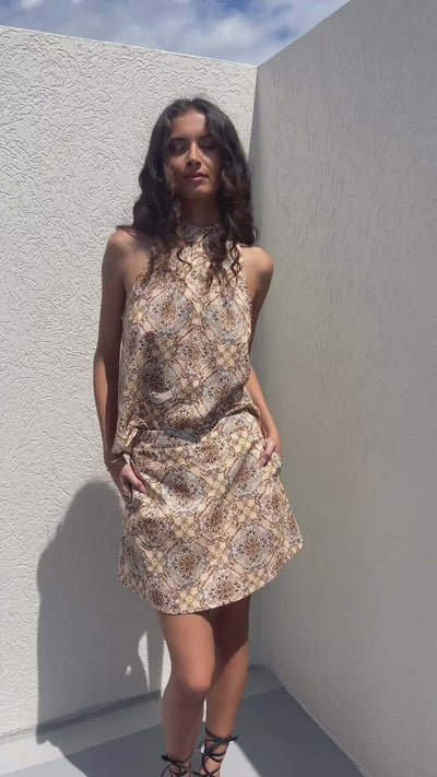 Alexandra Scarf Linen Mini Set | Halter Top & Mini Skirt