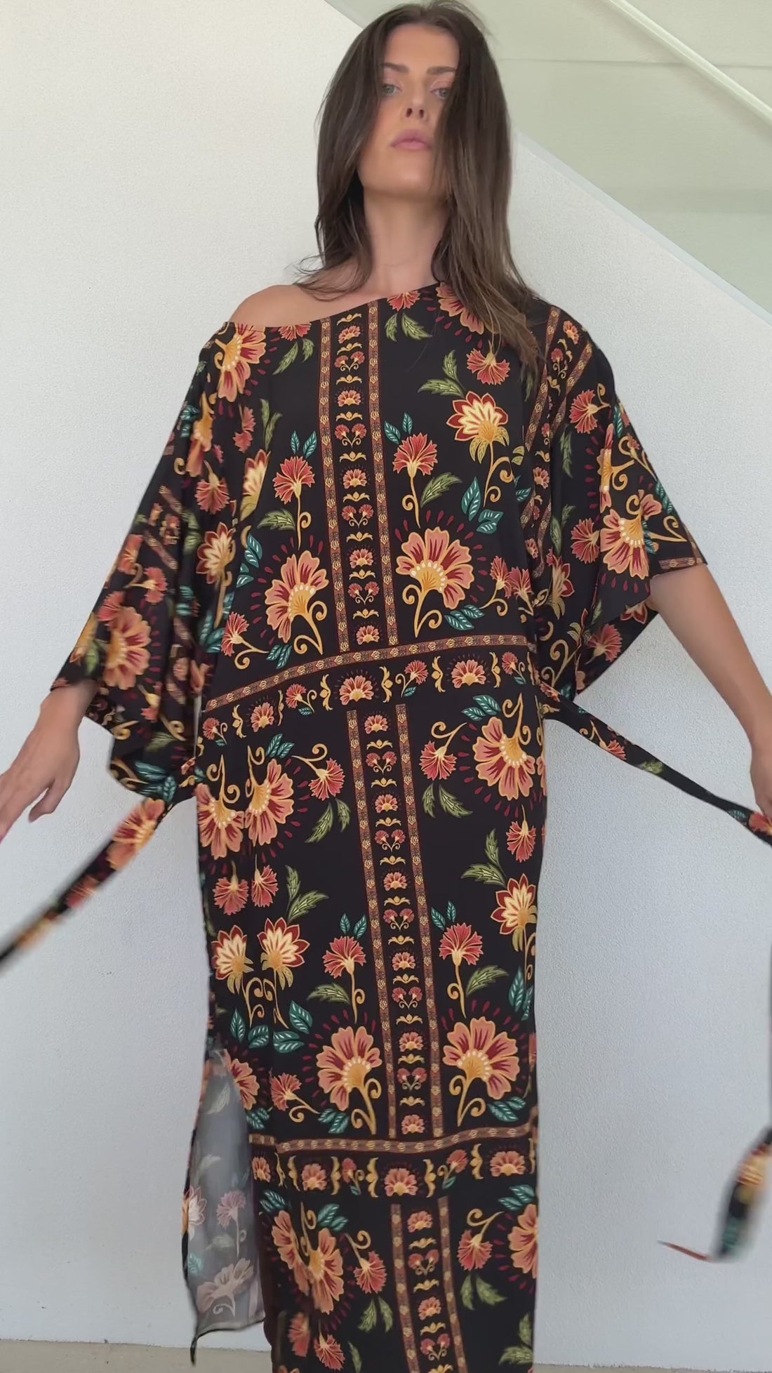 Casablanca Black Floral Tie Dress by Three of Something