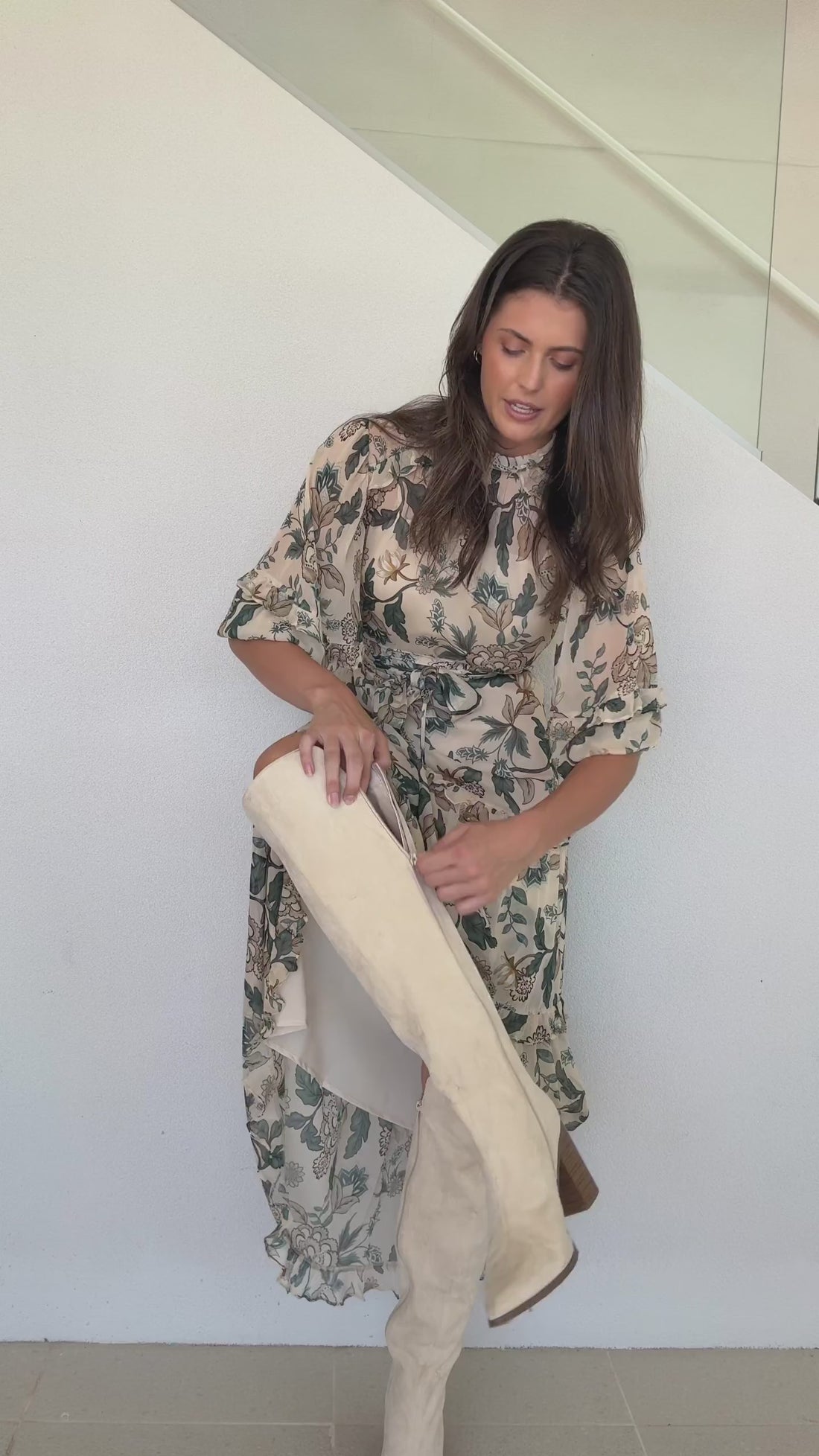 Love Story Cream Floral Maxi Dress by Three of Something