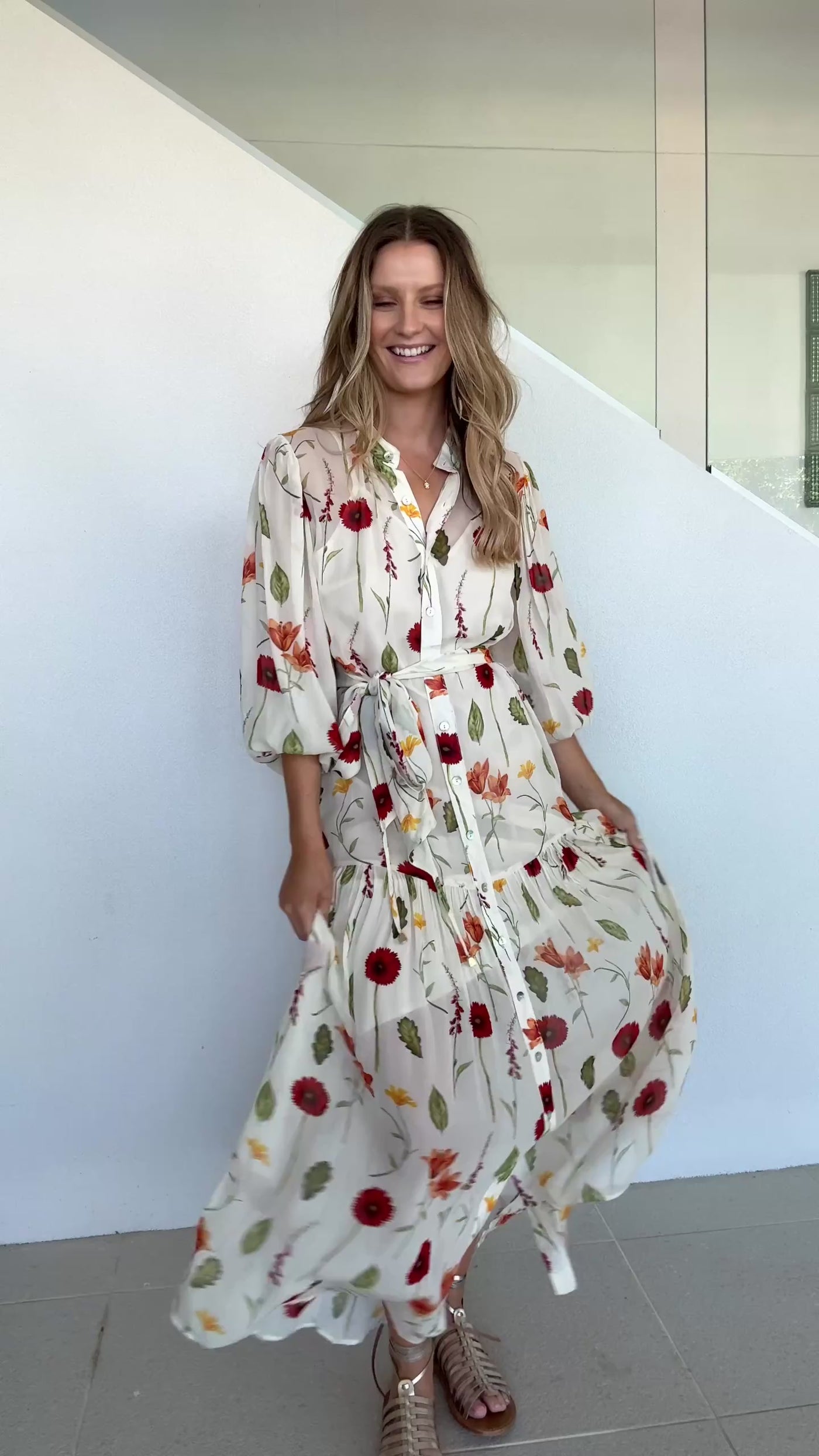 Perennial Floral Sleeve Button Through Maxi Dress