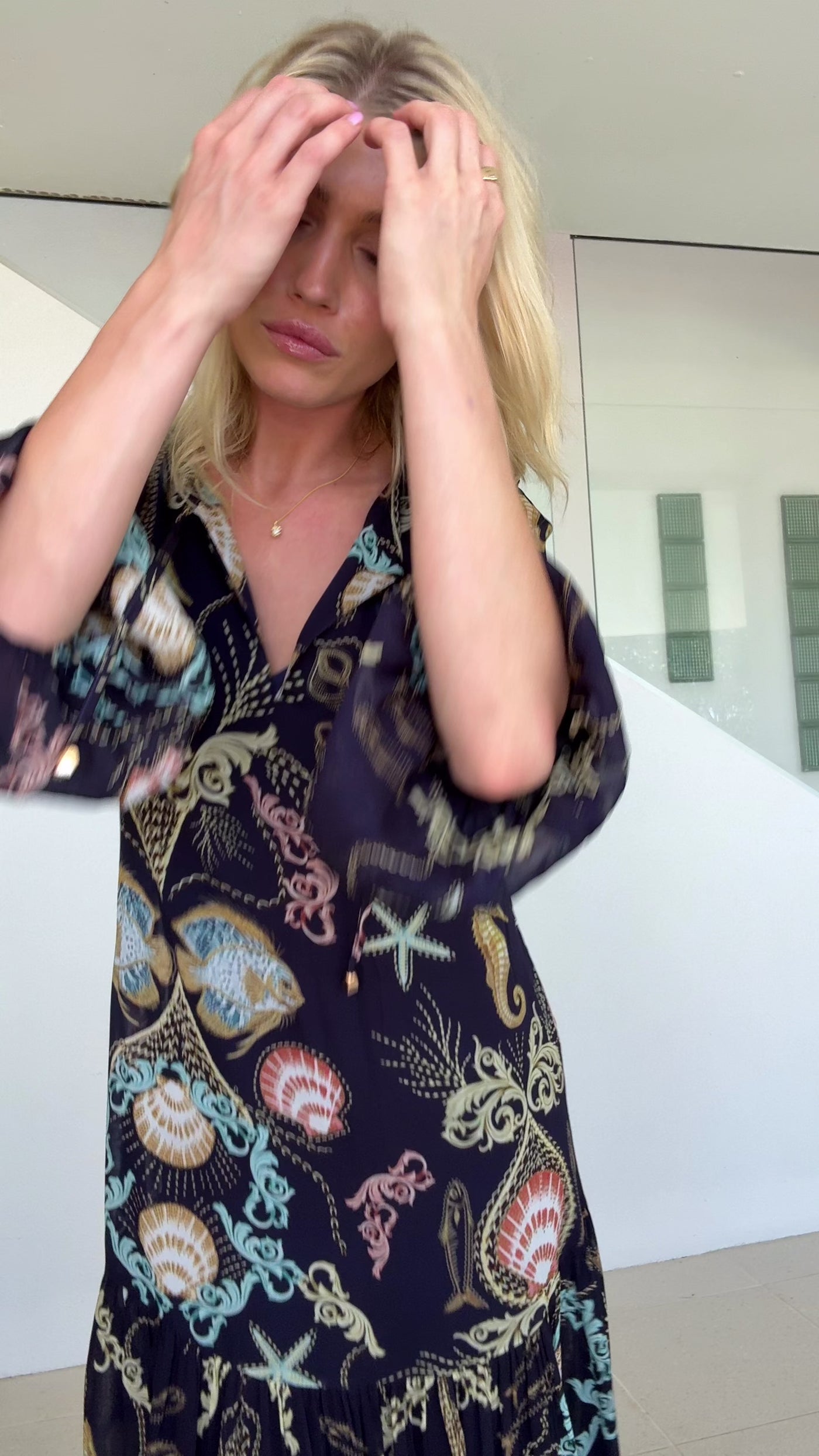 Baroque Shores Sleeve Maxi Dress