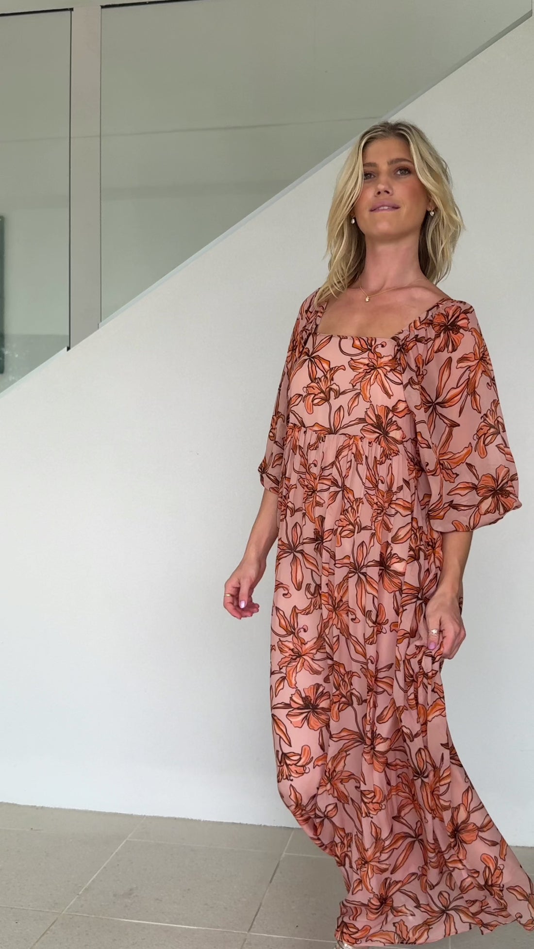 Sunset Siren Floral Sleeve Maxi Dress by Three of Something
