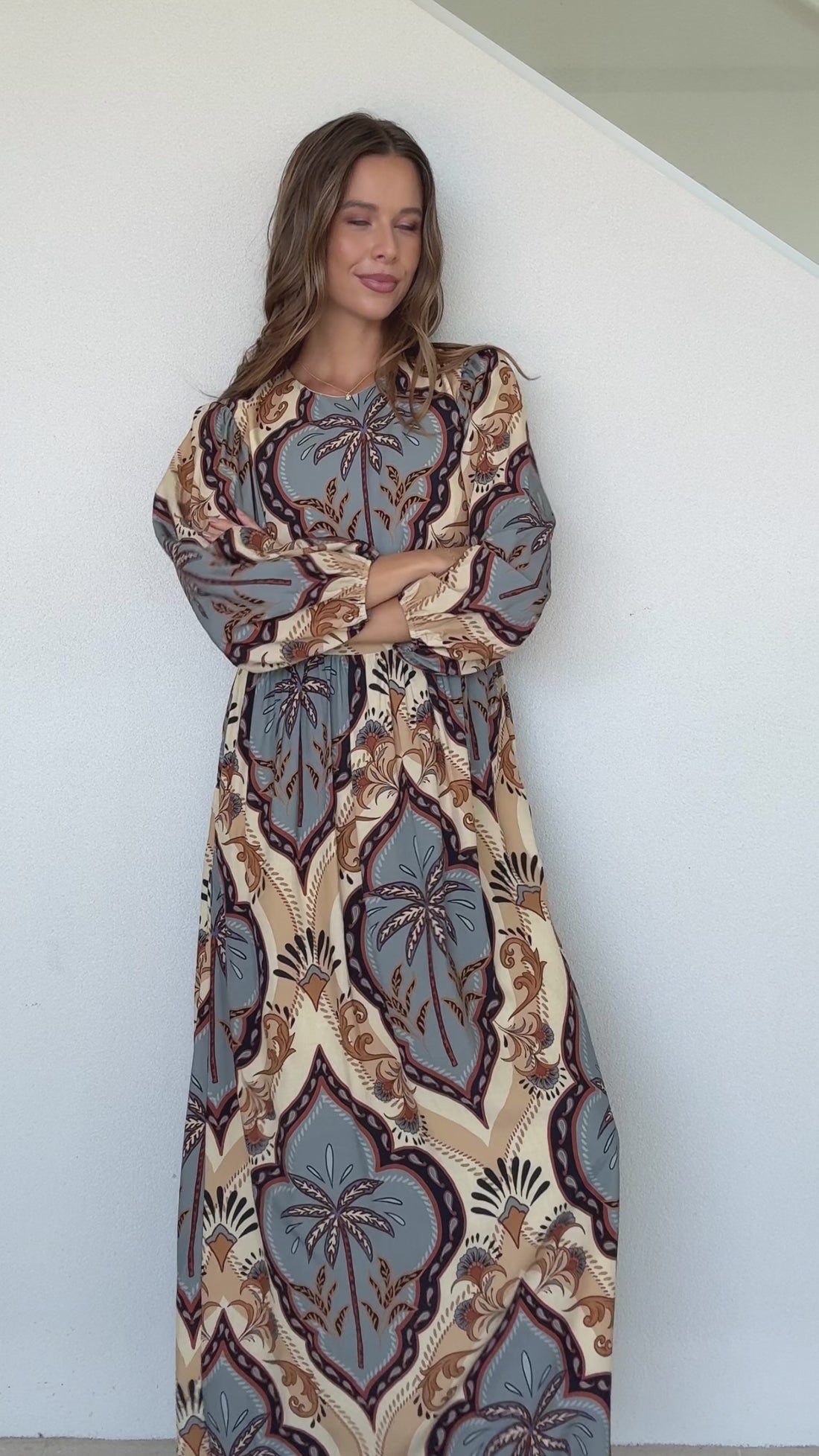 Valentina Palm Sleeve Maxi Dress by Three of Something