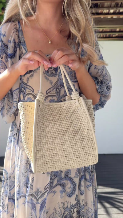 Milan White Woven Leather Bag