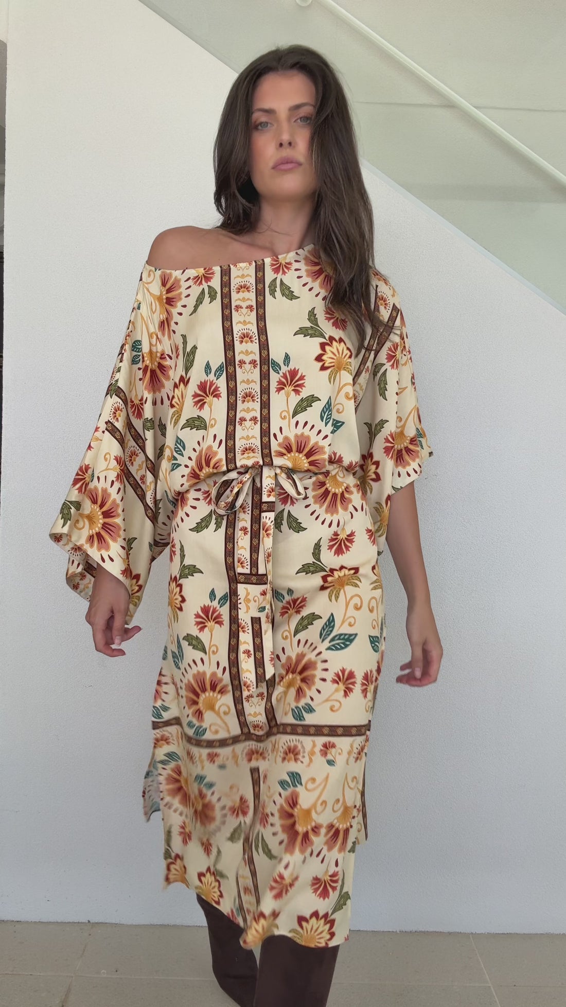 Luminosity Cream Floral Tie Dress by Three of Something
