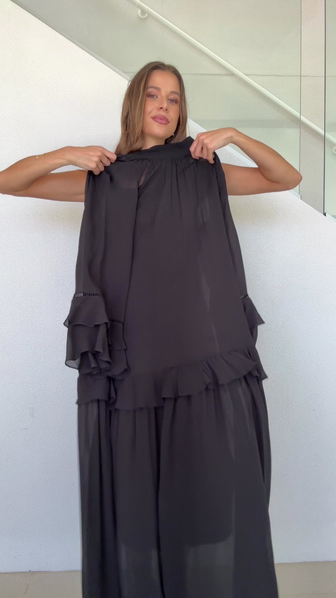 The Epiphany Sheer Black Maxi Gown by Three of Something