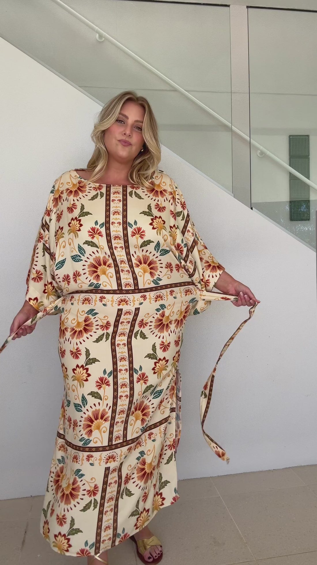 Luminosity Cream Floral Tie Dress by Three of Something