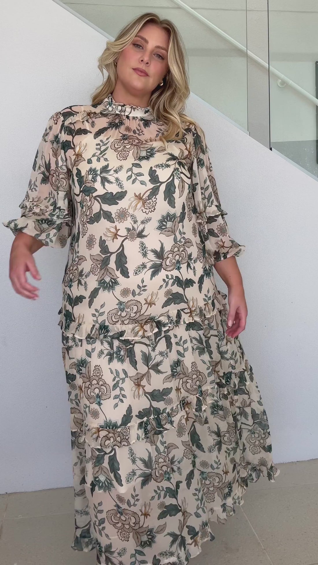 Love Story Cream Floral Maxi Dress by Three of Something