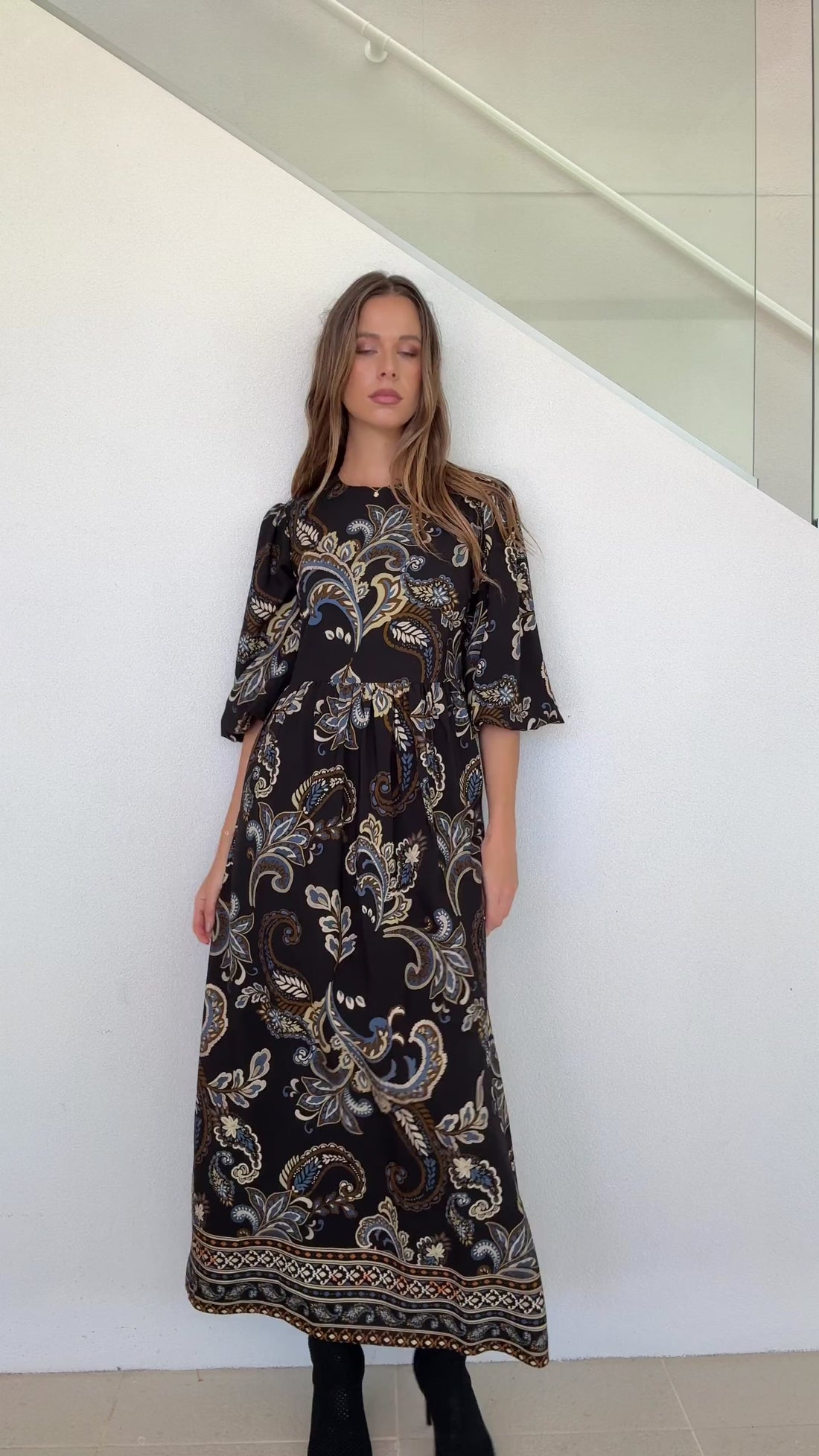 La Bella Paisley Balloon Sleeve Maxi Dress by Three of Something